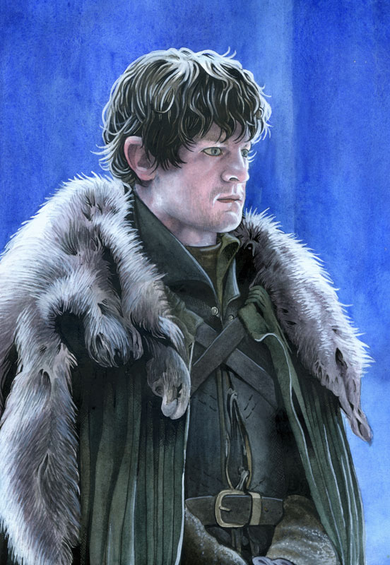 Aquarelle portrait d'Iwan Rheon qui incarne Ramsay Bolton dans game of thrones